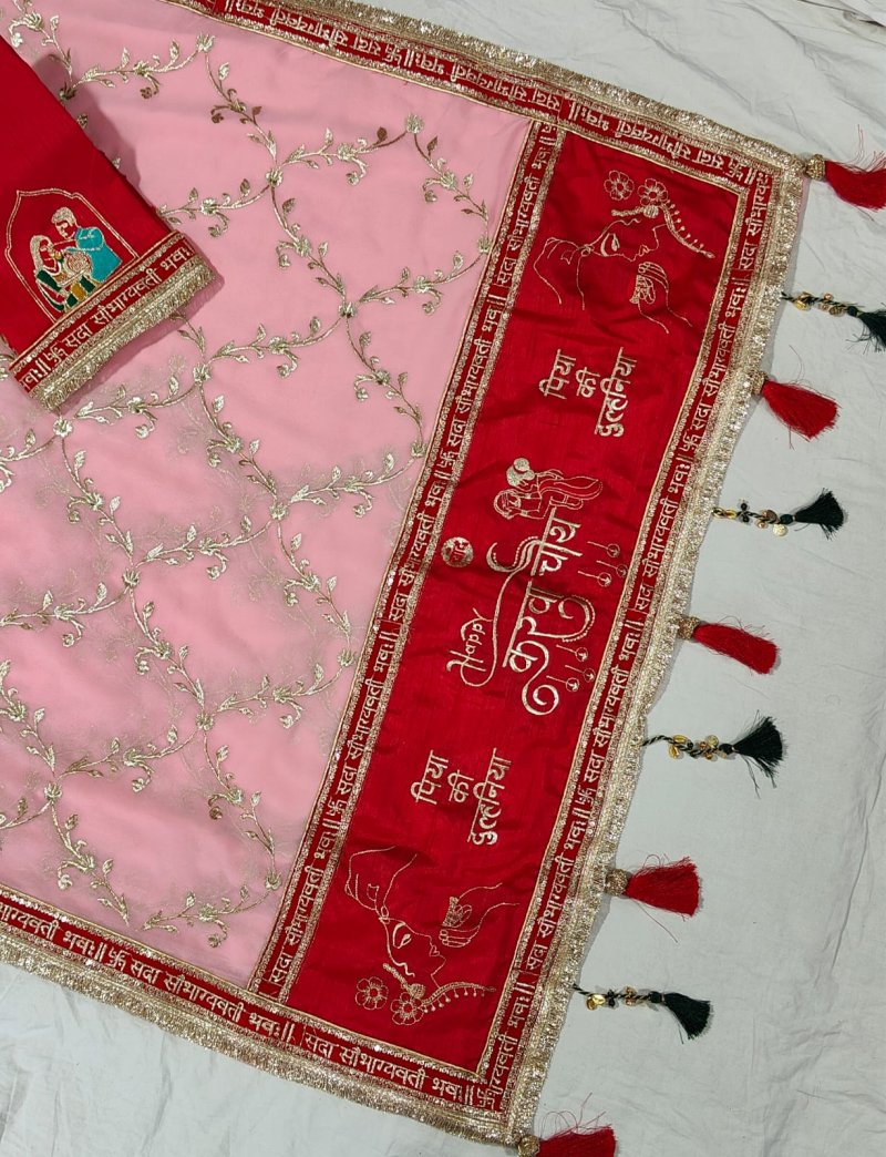 Tew Soft Georgette Zari Sequance Work Karva Chauth Special Saree